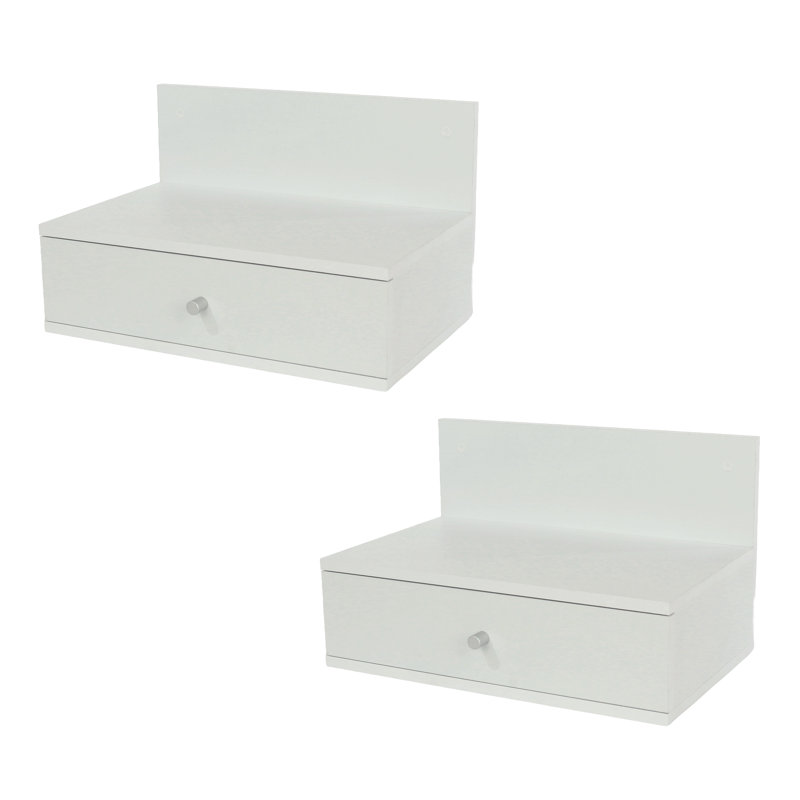Set of 2 Floating Wall-Mounted One Drawer Bedside Tables, Compact, White