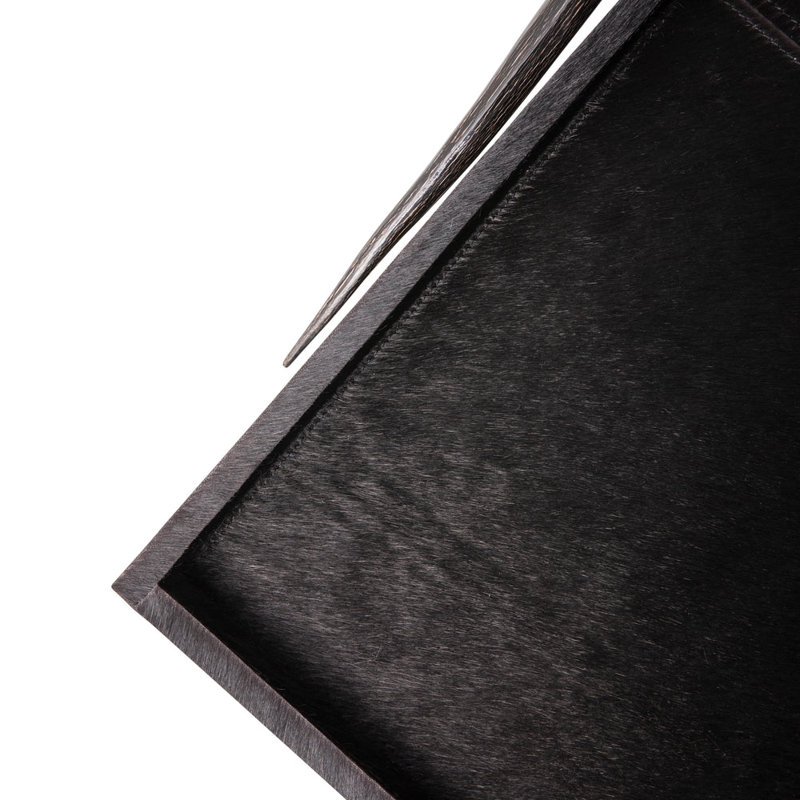 Black Cow Hide Long Tray With Gemsbok Horn Handle