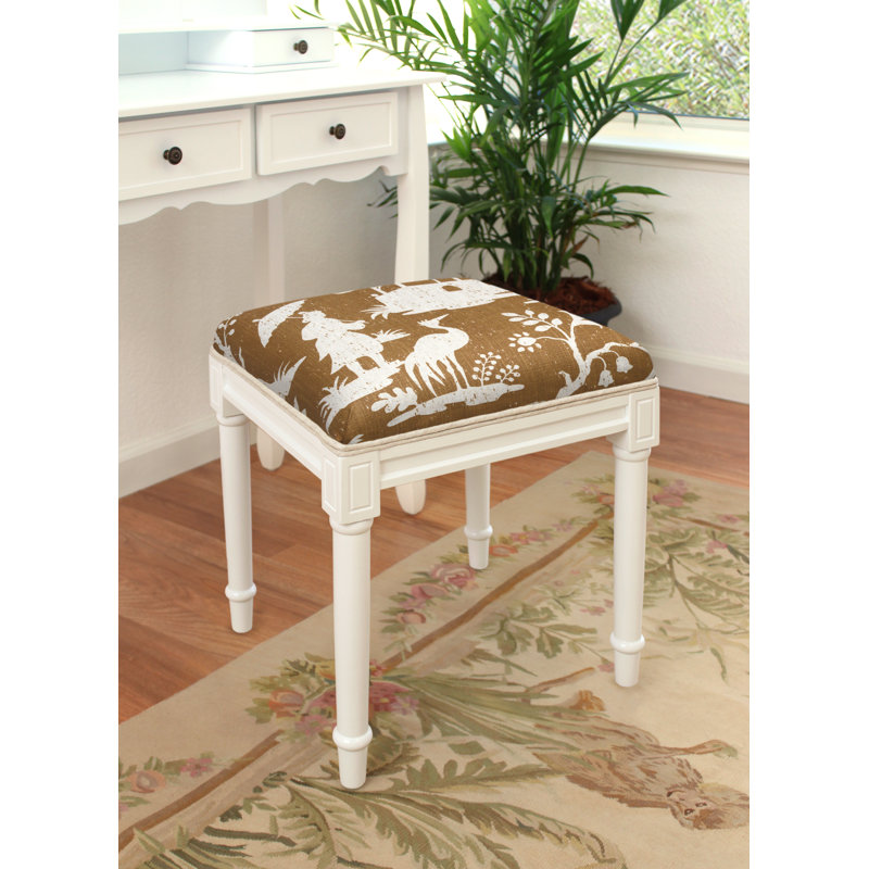Solid Wood Accent Stool, White/Caramel
