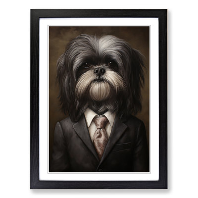Shih Tzu in a Suit Painting - Framed Print
