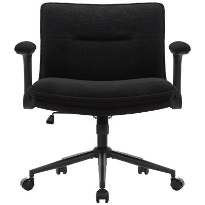 Black Cross Legged Office Chair With Wheels And Flip-up Arms, Ergonomic Criss Cross Desk Chairs With Fabric Padded, Height Adjustable Wide Seat Swivel Chair
