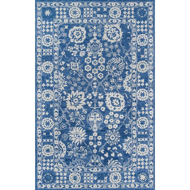 Handmade Blue and White Wool Tufted Area Rug 2' x 3'