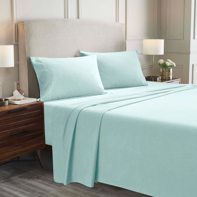 All Season Breathable 100% Flannel Cotton Sheet Set, King 4pc, Light Blue