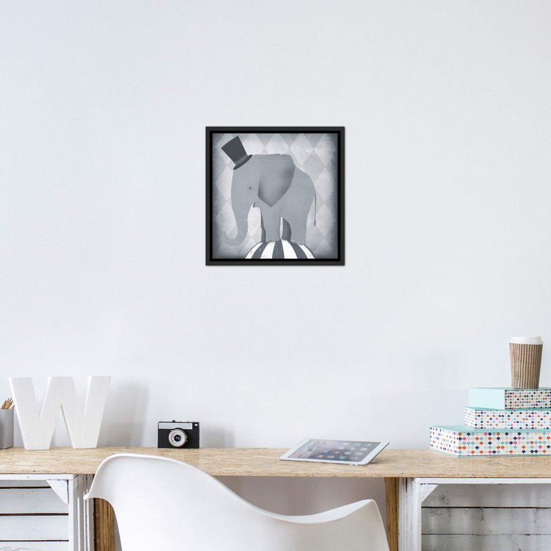 «Circus Elephant» par Ryan Fowler - impression d'art graphique, H 18 po x l 18 po x 1,5 po, Toile avec cadre noir patiné