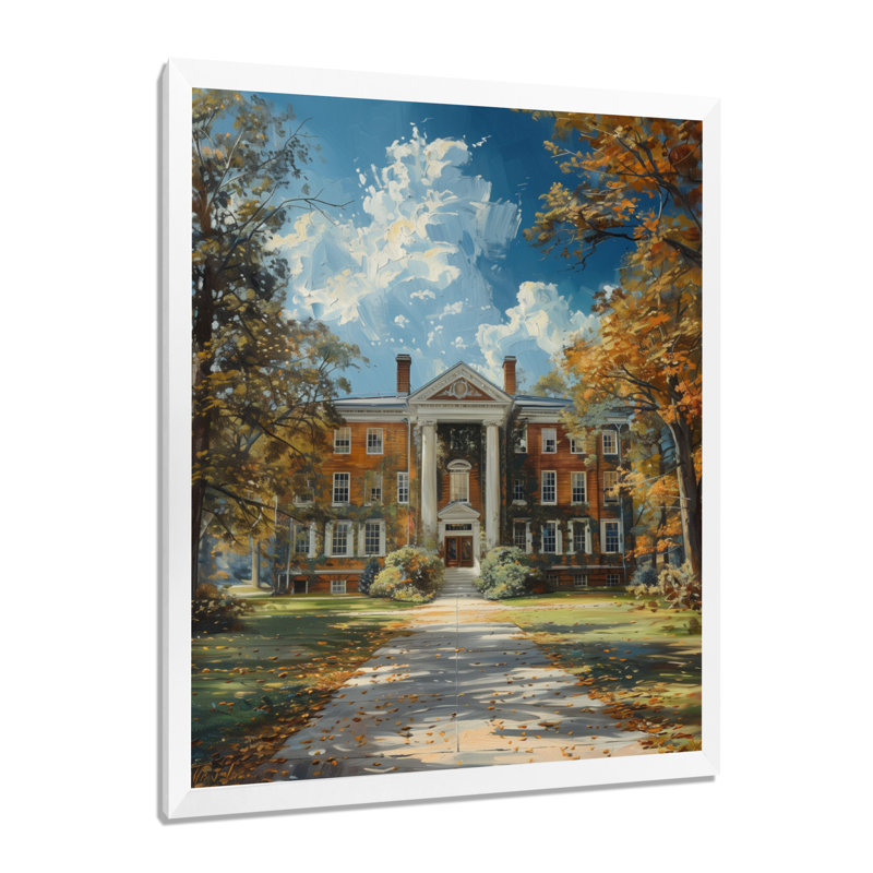 Édifice mural bleu et brun en été - Édifice collégial et universitaire, Cadre photo blanc, H 12 po x l 20 po