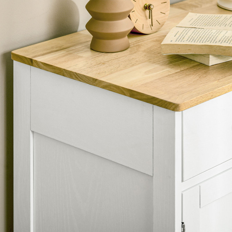 Buffet moderne avec comptoir en bois massif, tablette réglable et deux tiroirs