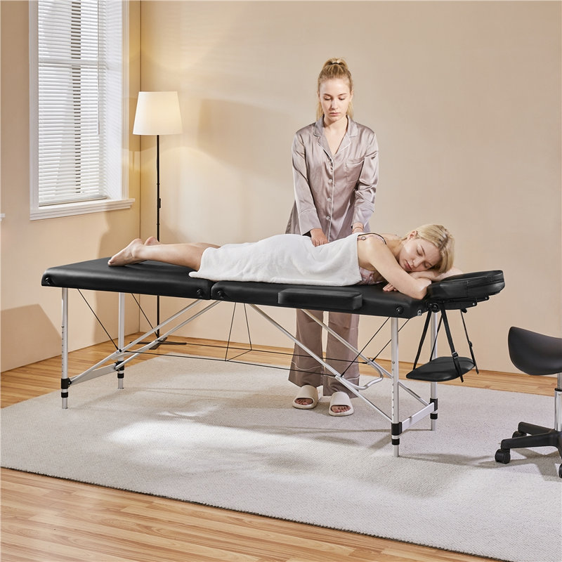 Portable Adjustable Aluminum Massage Bed Spa Table, Black
