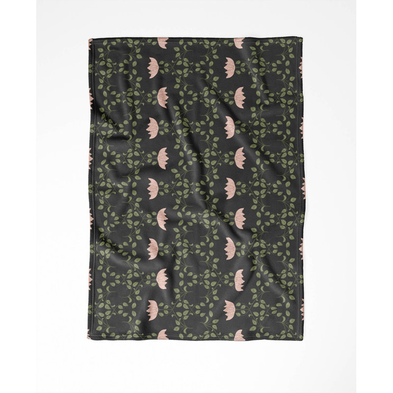 Couverture en velours de coton Anjelica, Floral gris anthracite, L 60 po x l 50 po