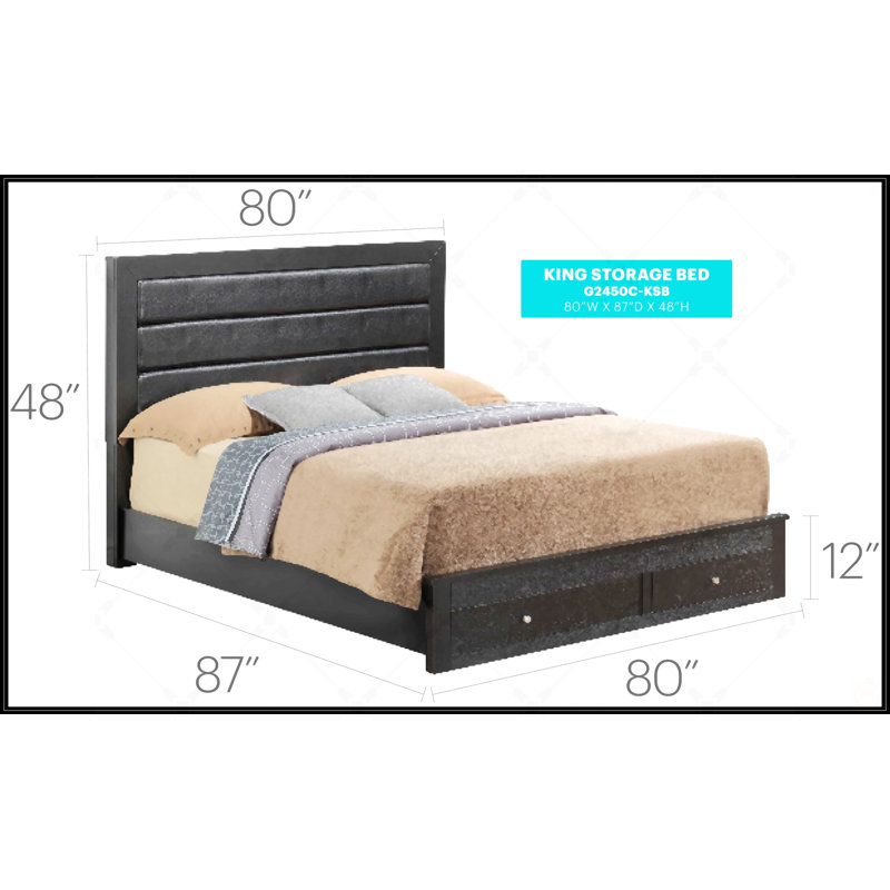 King Storage Bed, Black, King