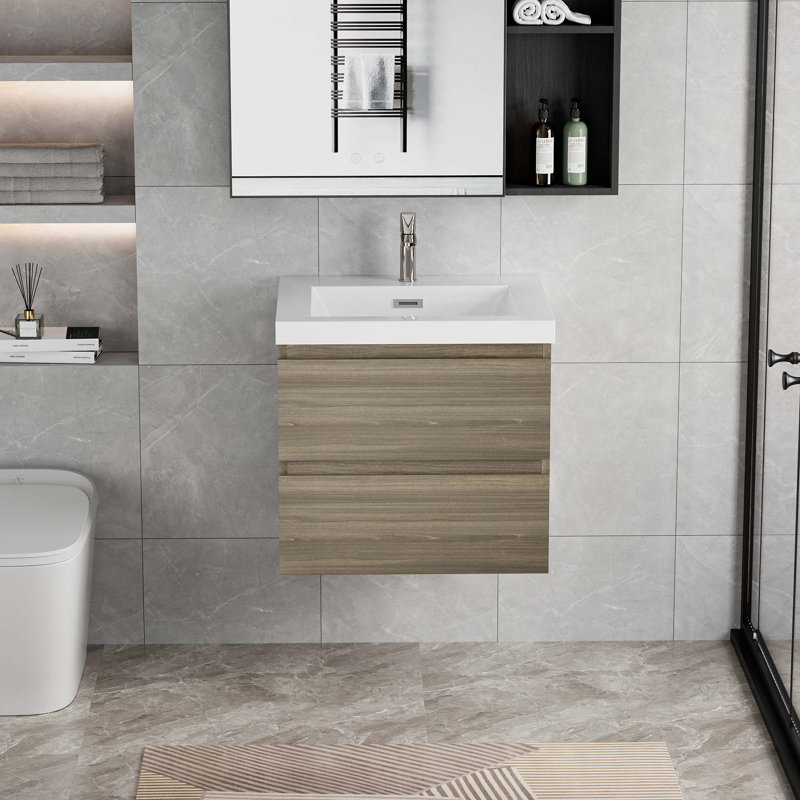 Floating Bathroom Vanity With Sink, Ash Gray