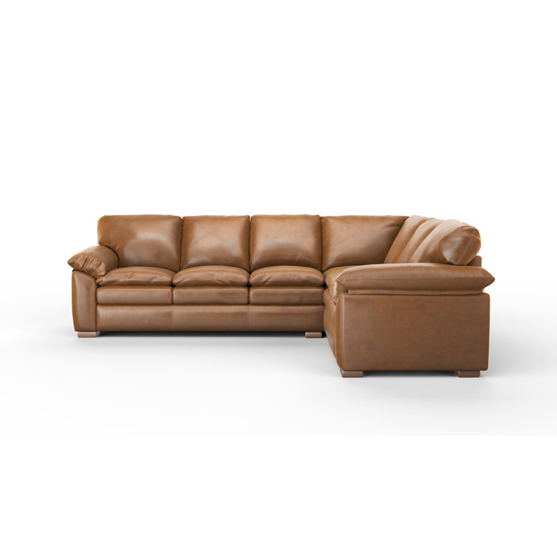 Capri 3x2 100% Full Top Grain Leather Sectional, Left Hand Facing, Steeplechase Saddle Genuine Leather