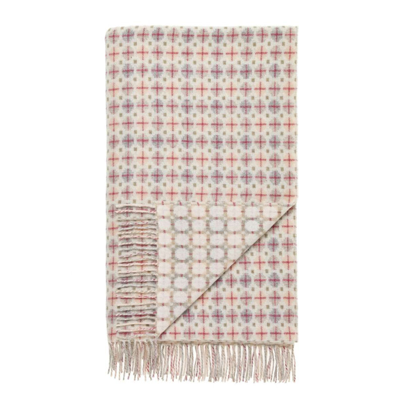 Jeté tissé en laine d'agneau Merino, Beige / abstrait