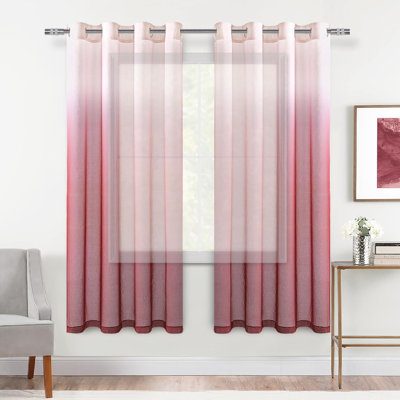 2 Panels Ombre Sheer Curtains - Faux Linen Gradient Semi Voile Grommet Top Drapes for Bedroom and Living Room Decor