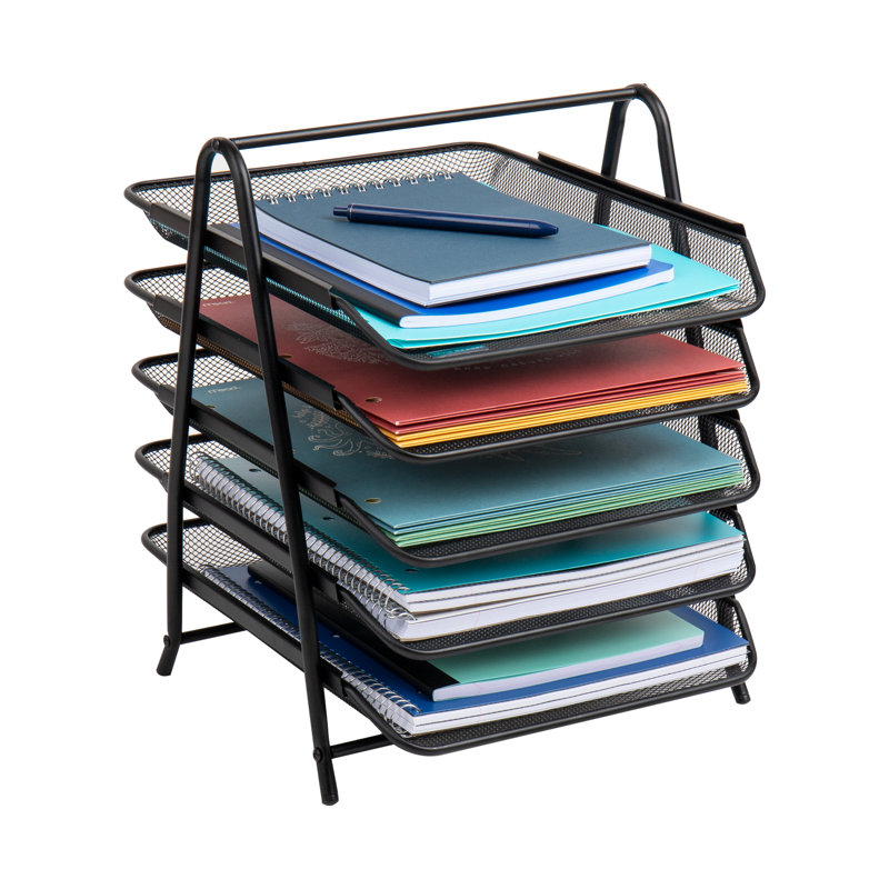 Black 5-Tier Steel Mesh Letter Tray Organizer