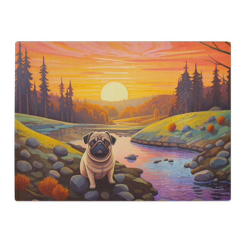 Pug Landscape Art  Glass Chopping Board
