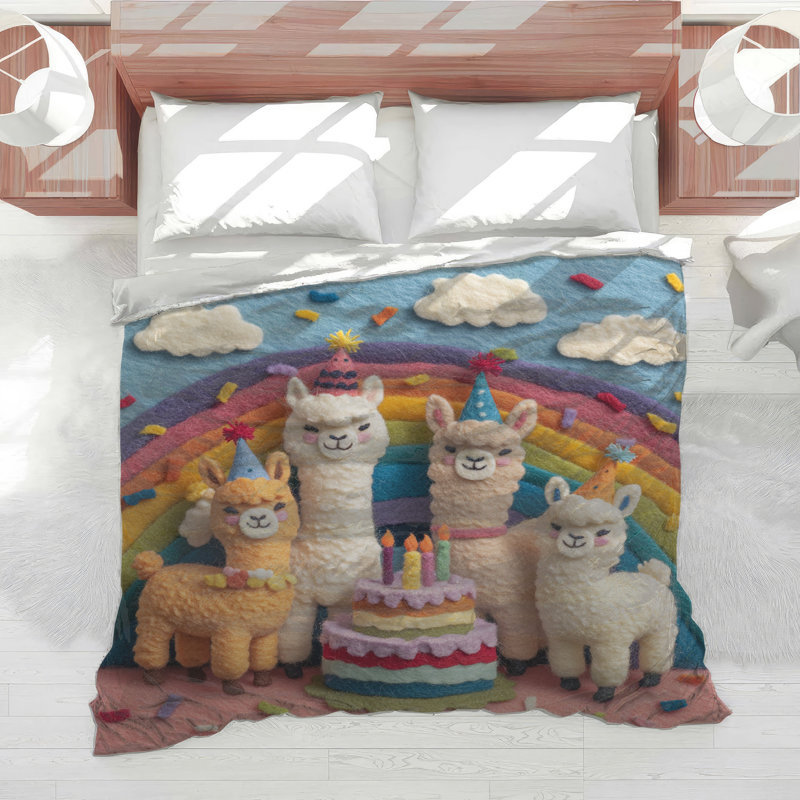 Édredon Felt Llamas Birthday Cake, Lit simple