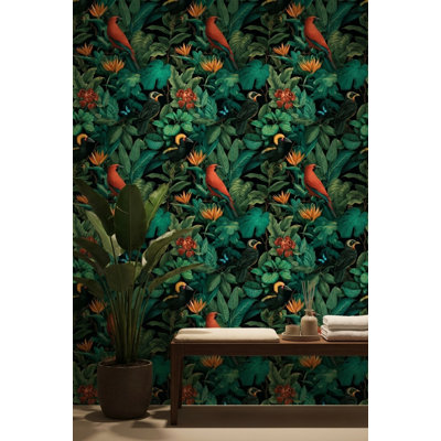 Murale tropicale avec oiseaux tropicaux