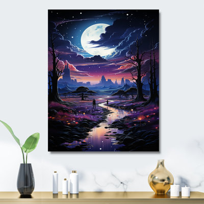 «Blue and Pink Astral Walk To The Moon III», art mural de paysages spatiaux en métal