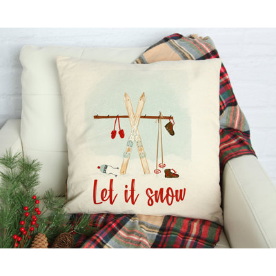 Let It Snow-with Skis- Cotton Pillow Cover -  Cotton & Crate, PC-CHR-D15-18X18