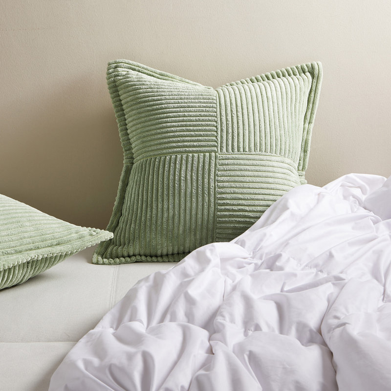 Housse de coussin carré en velours côtelé, H 18 po x l 18 po, Vert sauge