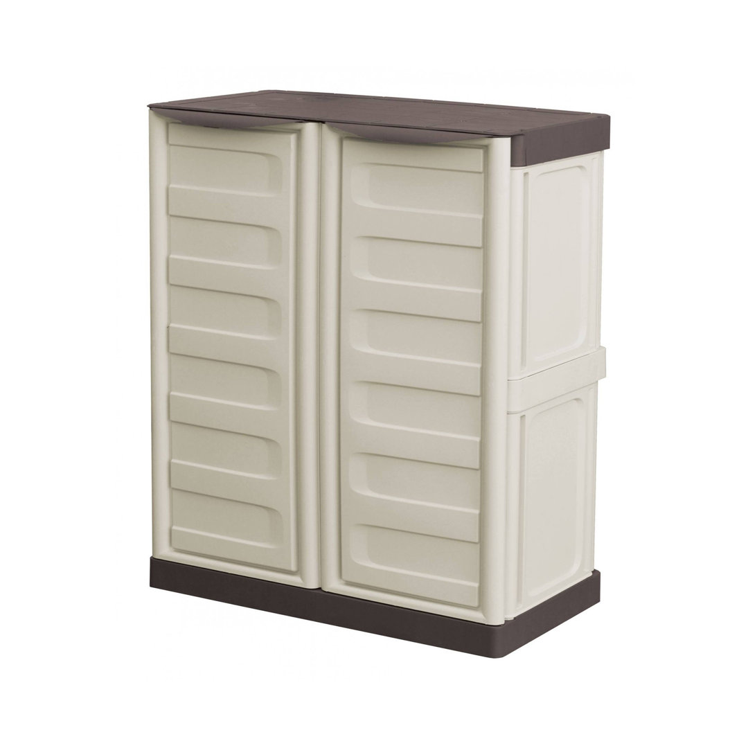 Multi-Purpose Cabinet For Outdoor Or Indoor Use, Low Wardrobe With 2 Doors And 1 Shelf In Polypropylene, 100% Made In Italy Furniture, 70X39h86 Cm, Be