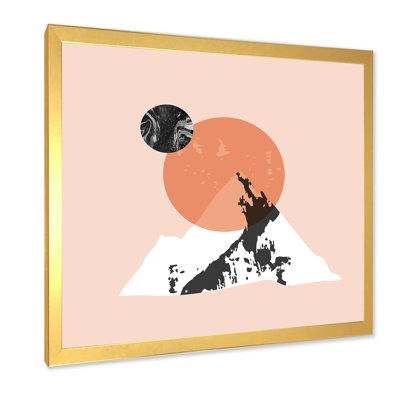 «Modern Minimalist Mountain Sun and Moon» - reproduction de cadre photo sur toile