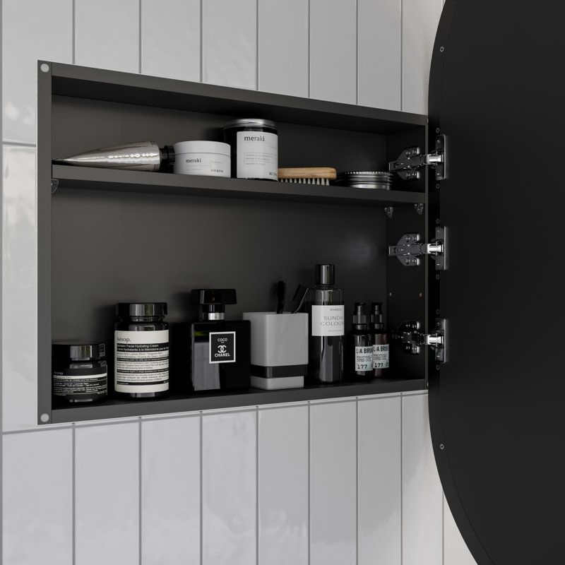 Recessed Framed 2 of Doors Medicine Cabinet with Adjustable Shelves, Black