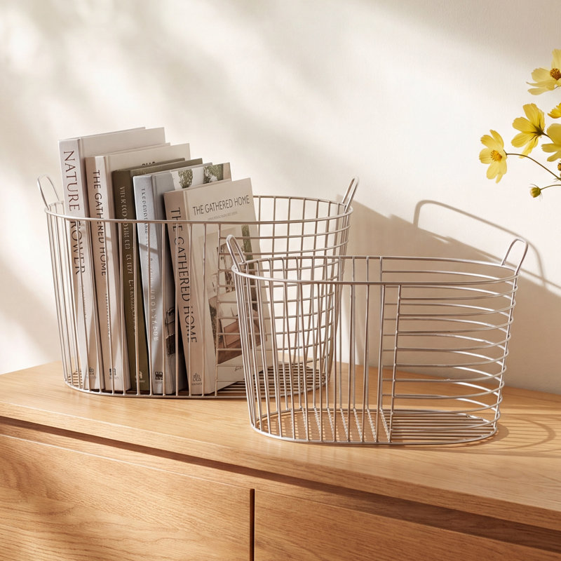 AllModern Abbie Decorative Basket, Silver, 14.15" H x 21.4" W x 12.15" D