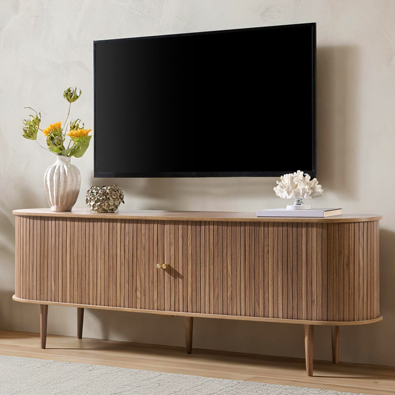 Baheerah TV Stand with Tambour Doors, Walnut, 24.2" H x 70" L x 15.5" W