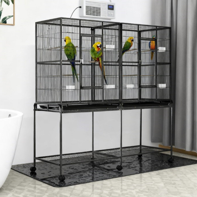 Cage à oiseaux avec cage de rangement et pergola pratique, 62.75" H x 64.25" W x 19" D