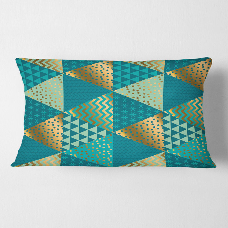 Coussin Gold and Blue Dynamics I - Mid-Century Modern Printed
