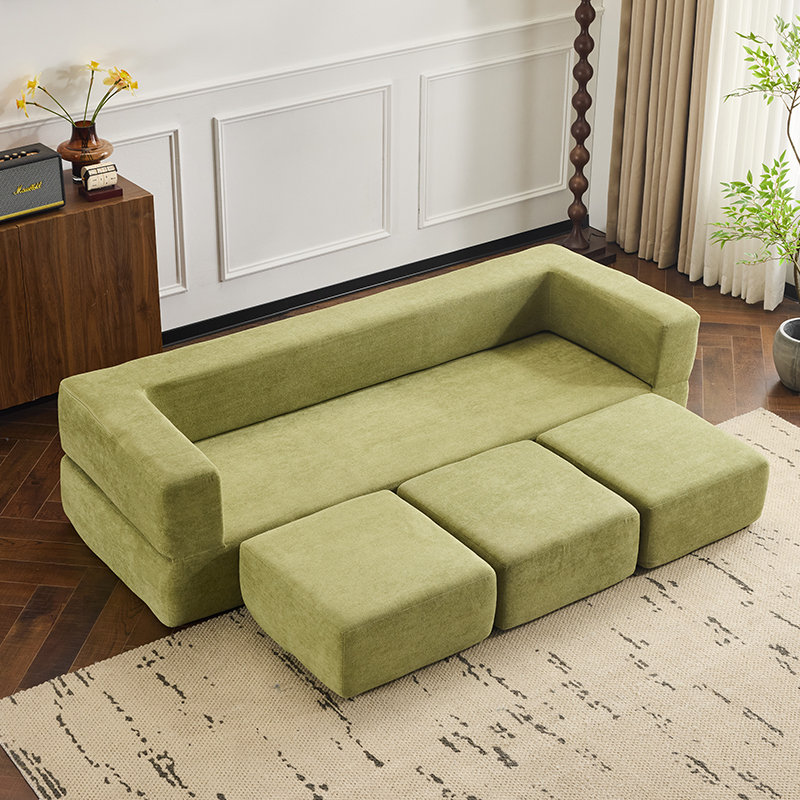 Multi-Functional Convertible Sectional Sofa with Storage Ottomans & High-Resilience Foam Sleeper, Space-Saving Design for Studio Apartments & Home Offices?