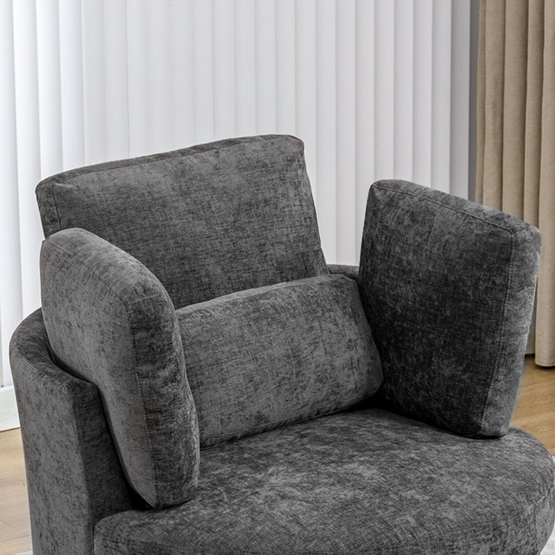 Fauteuil demi-tonneau pivotant avec rangement caché Chenille, Gris chenille