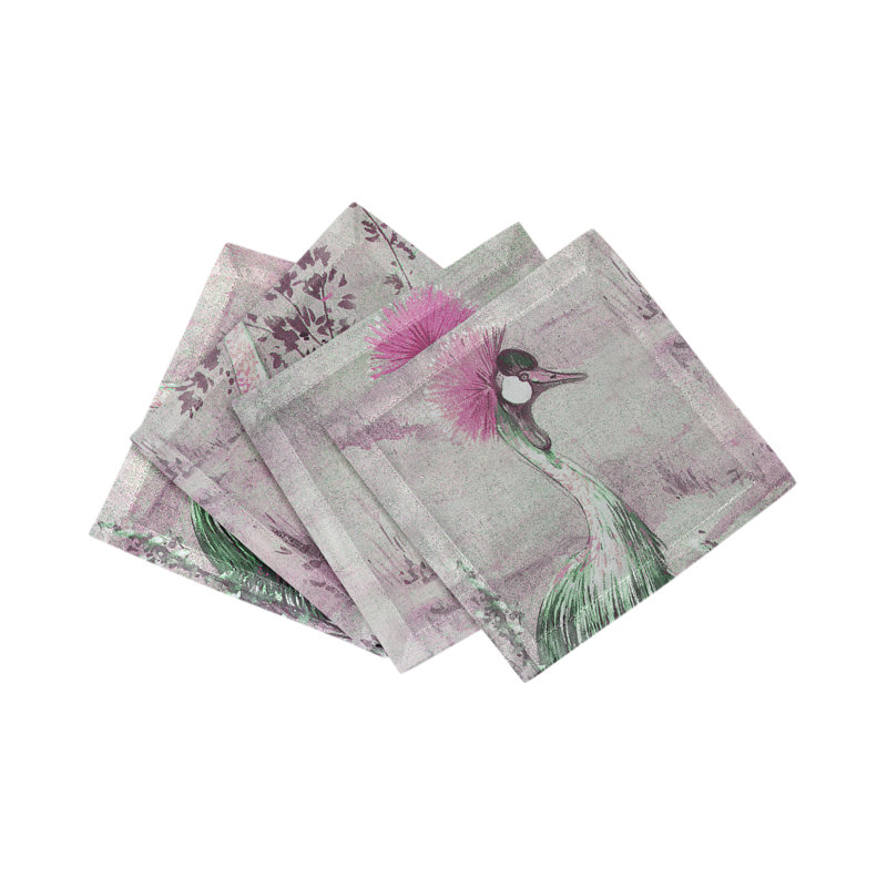 Crested Crane Cotton Sateen Cocktail Napkins, Canvos