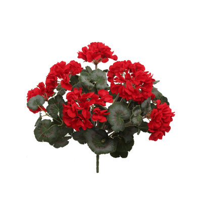 6 Pack Red 18" Deluxe Uv Geranium Bush – 7 Bloom Heads – Realistic Outdoor Artificial Flower Bush