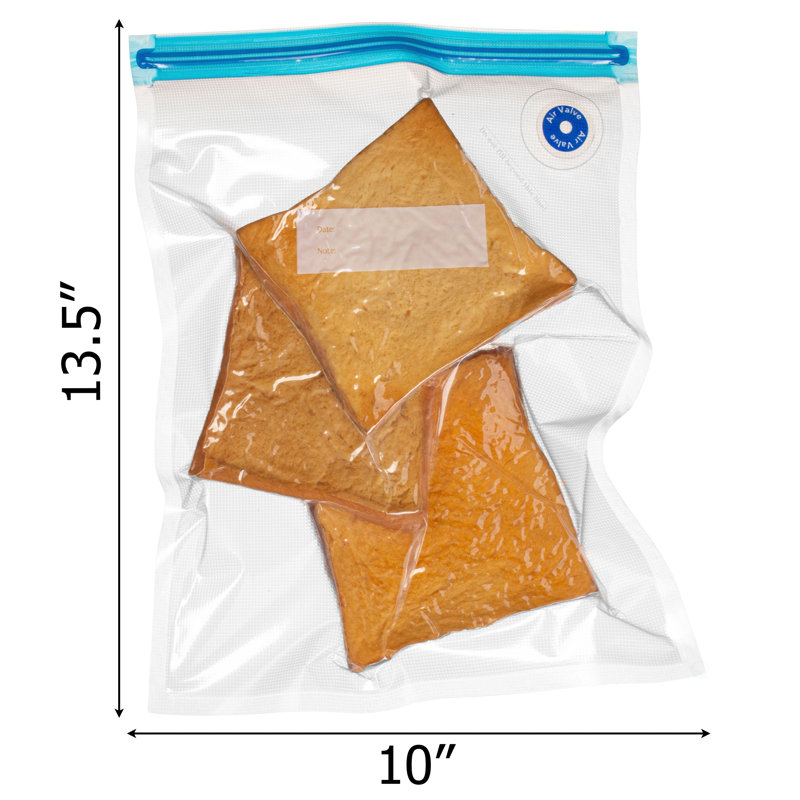 Basicwise 10" X 13" Set Of 12 Reusable Airtight And Resealable Food Storage Bags Durable & Convenient Solution For Sliced Fruits Fresh Vegetables Cooked Meals & Leftovers Compatible With Most Vacuum Sealers