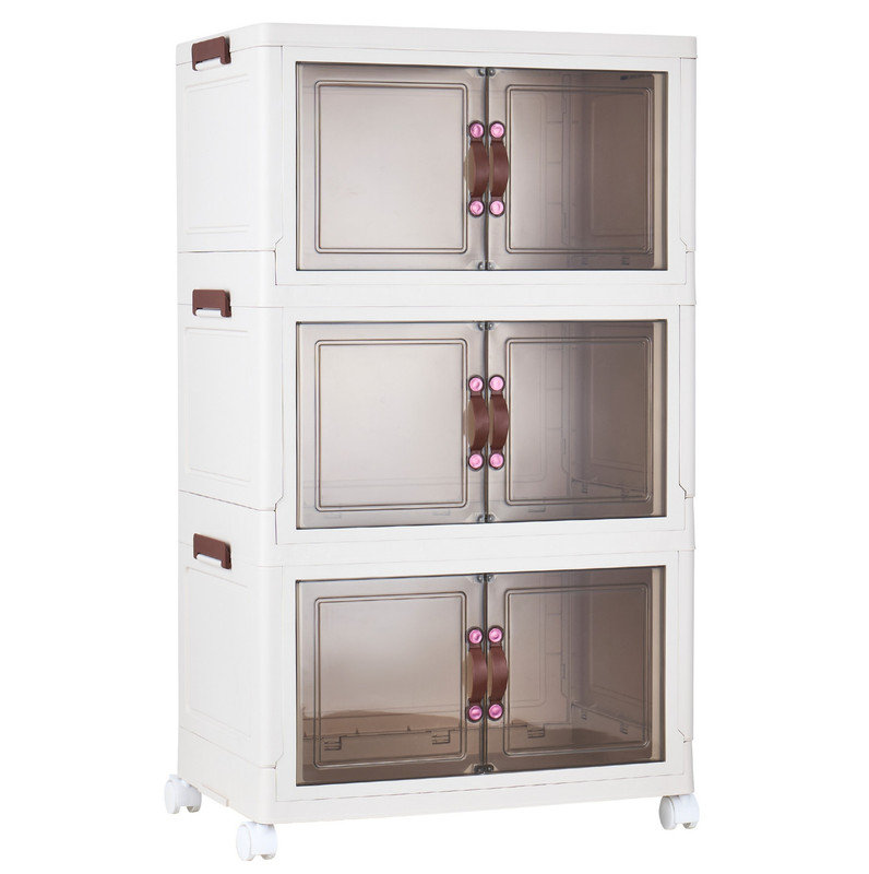 Armoire de rangement pliable à 3 niveaux - Organisateur pliable en plastique PP robuste pour placard, chambre à coucher, garage et dortoir, aucun outil nécessaire, facile à ranger