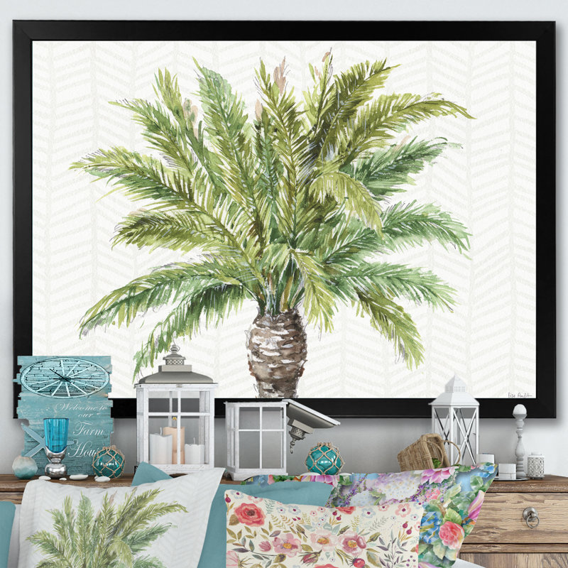 « mixed botanique verts palms iv », reproduction d’art sur toile, H 20 po x l 20 po x P 1 po, Cadre noir