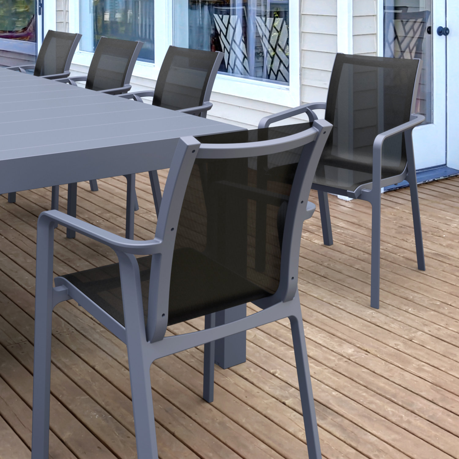 Farrah 118" Patio Dining Set, Dark Gray/Black