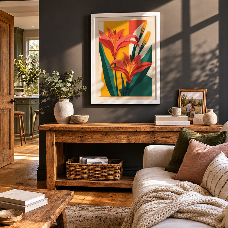 Modern Lily Botanical - Framed Print, A4 - 29.7 x 21.0 cm, White
