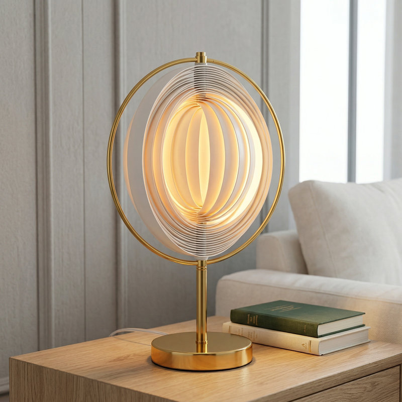 Lampe de table moderne simple 1 lumière 12 "avec abat-jour rotatif multi-formes en acrylique (ampoule incluse)