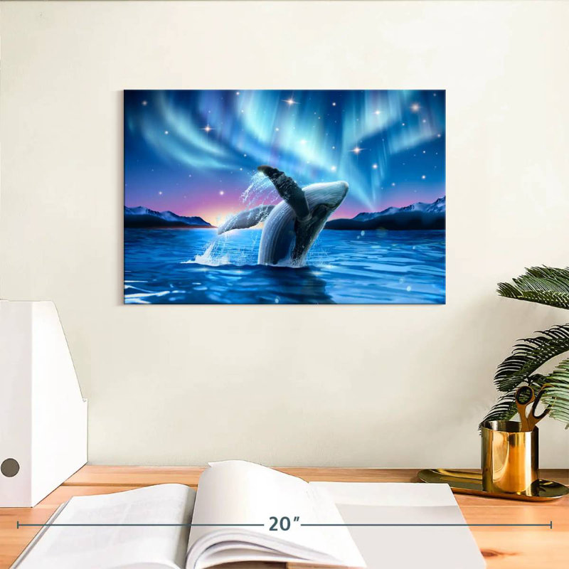 Baleine Brampt et les lumières du Polaris, H 8 po x l 12 po
