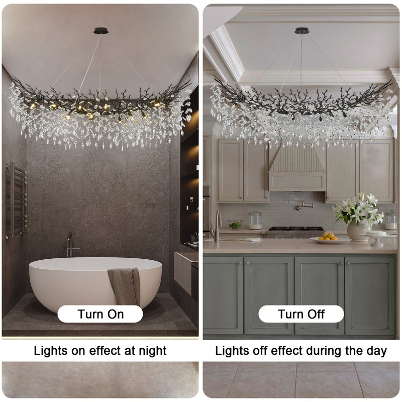 Tree Branch Crystal Chandelier Lighting 63"L, Black/White, 18, 15.7" H x 63" W x 15.7" D