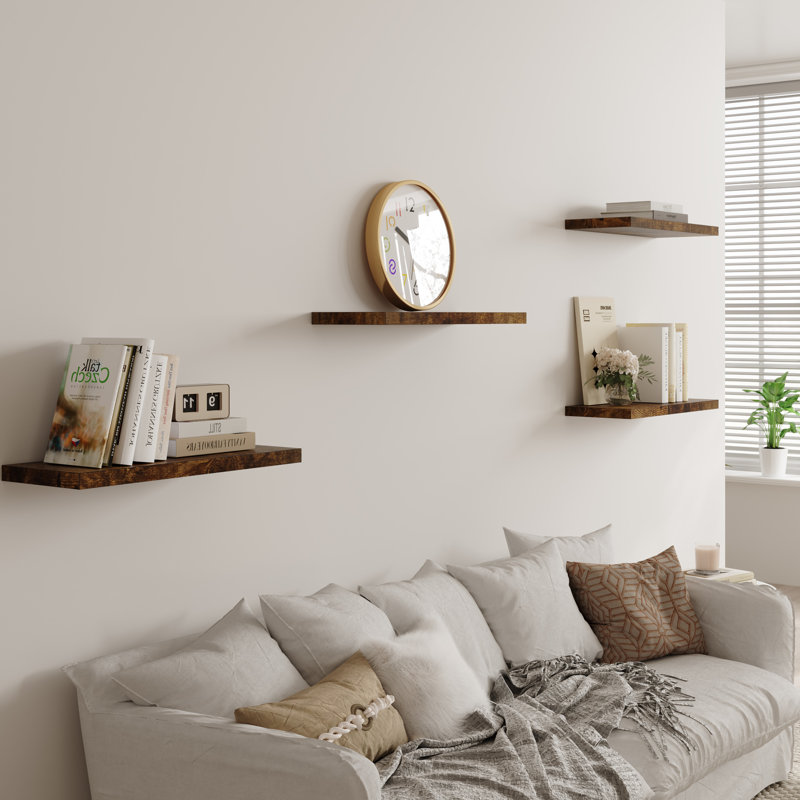  Large Floating Shelves for Wall Set of 3 Wooden Wall Shelves 30 in x 12.75 in x 2 in Room Decor Long Shelf with Invisible Wall Mount Bracket for Bedroom, Kitchen, Living Room, Rustic Brown