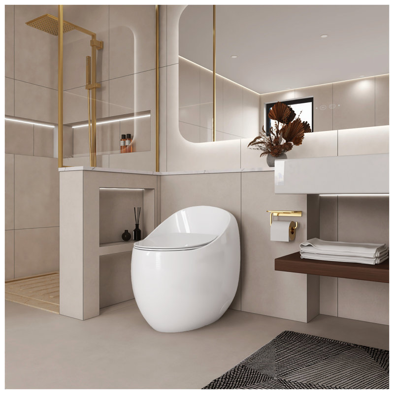 Toilette simple en forme d'œuf, 1,28 GPF, céramique blanche brillante avec siège à dégagement rapide