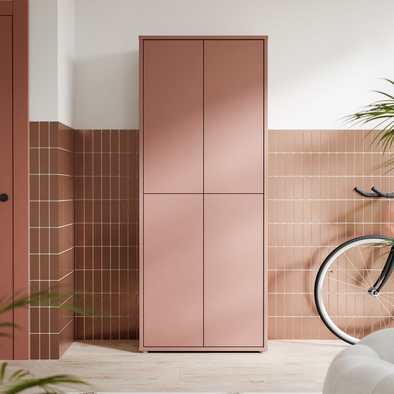 Rydar Modern minimalistic shoe cabinet with 4 doors, entryway cabinet, engineered wood, terracotta, 74.5 cm W x 191.9 cm H x 34.9 cm D