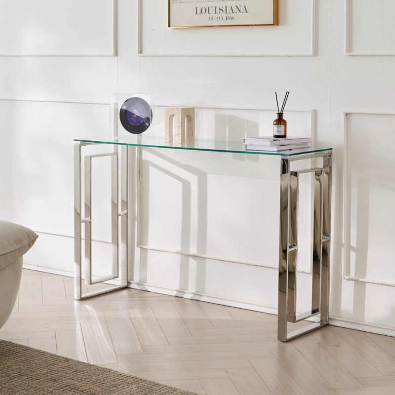 Table de console moderne avec plateau en verre