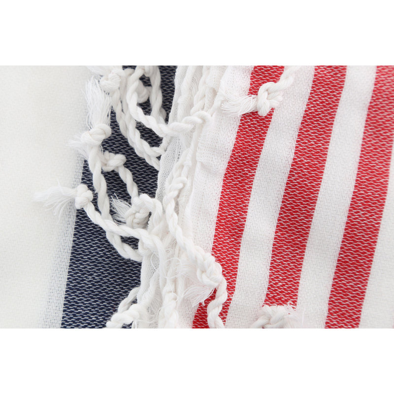 Serviette de plage 100% coton Hallas, Bleu foncé / Blanc
