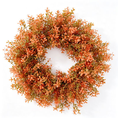 Couronne de feuilles de buis artificielle de style campagnard de 21,65 po sur base de vigne, couronne de feuilles de buis artificielle rustique avec fenêtre de l'Action de grâce