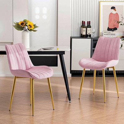 Ensemble de 2 chaises de salle à manger en velours, chaises de cuisine en seau rembourrées modernes avec pieds en métal, 2 chaises d'appoint Mid-Century pour salle à manger, cuisine, salon, meuble-lavabo et chambre à coucher